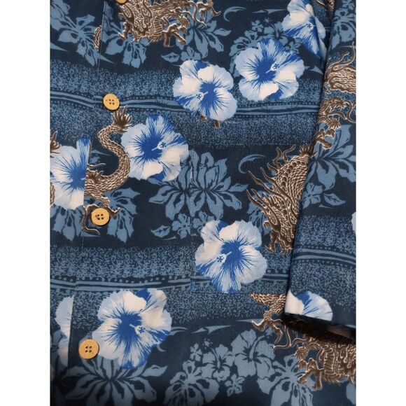 Extreme Gear Shirt Men's Extra Large Button Front Chinese Print Vintage Blue - Picture 3 of 7